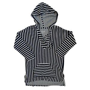 Soft Surroundings French Terri Sweater Hoodie Women's Large Blue White Striped